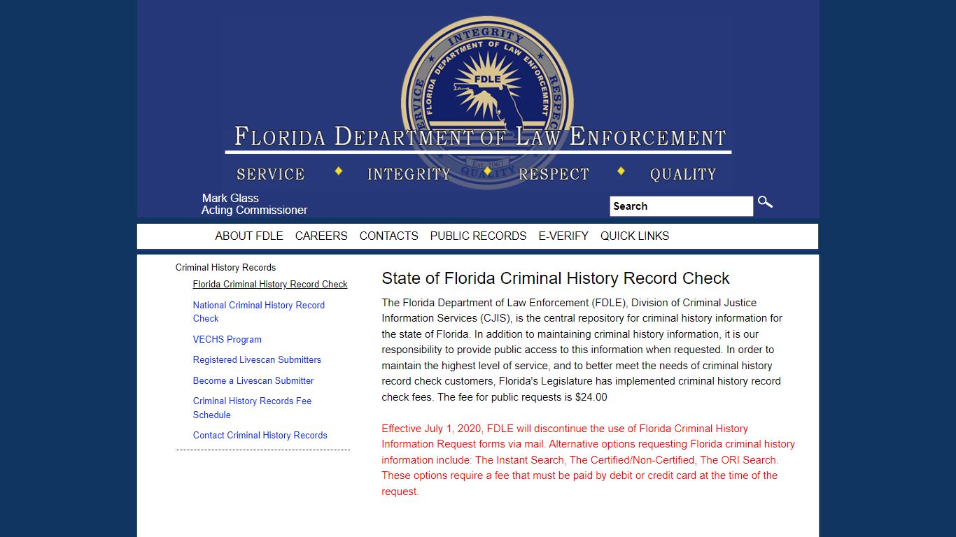 State of Florida Criminal History Record Check